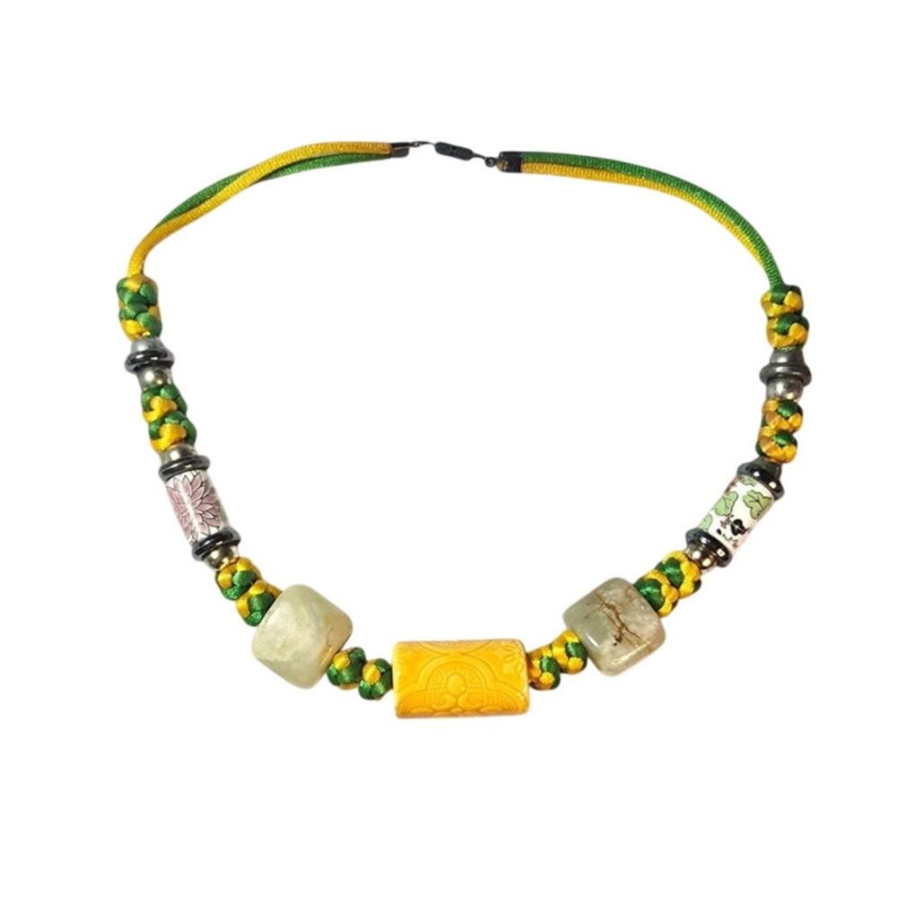 Green and Yellow Stone Beaded Statement Necklace - Color Pop Boho